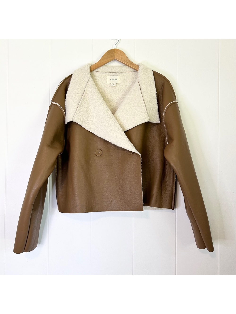 HYFVE Brown Faux Leather Sherpa Long Sleeve Jacket Outerwear Women's Large